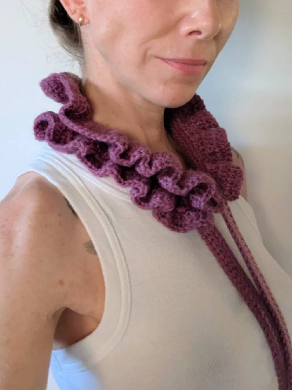 Handmade Crochet Ruffled Ribbon Skinny Scarf Tie Collar Choker Coquette